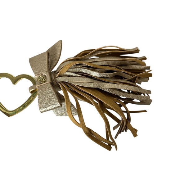 Betsey Johnson Gold Leather Tassel Hang Tag  Heart & Bow w Charm Kitschy - Picture 2 of 7
